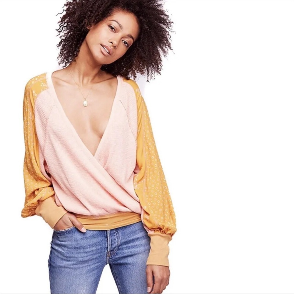 Free People Size L Auxton Thermal Tie Waist Pink/Yellow/Floral